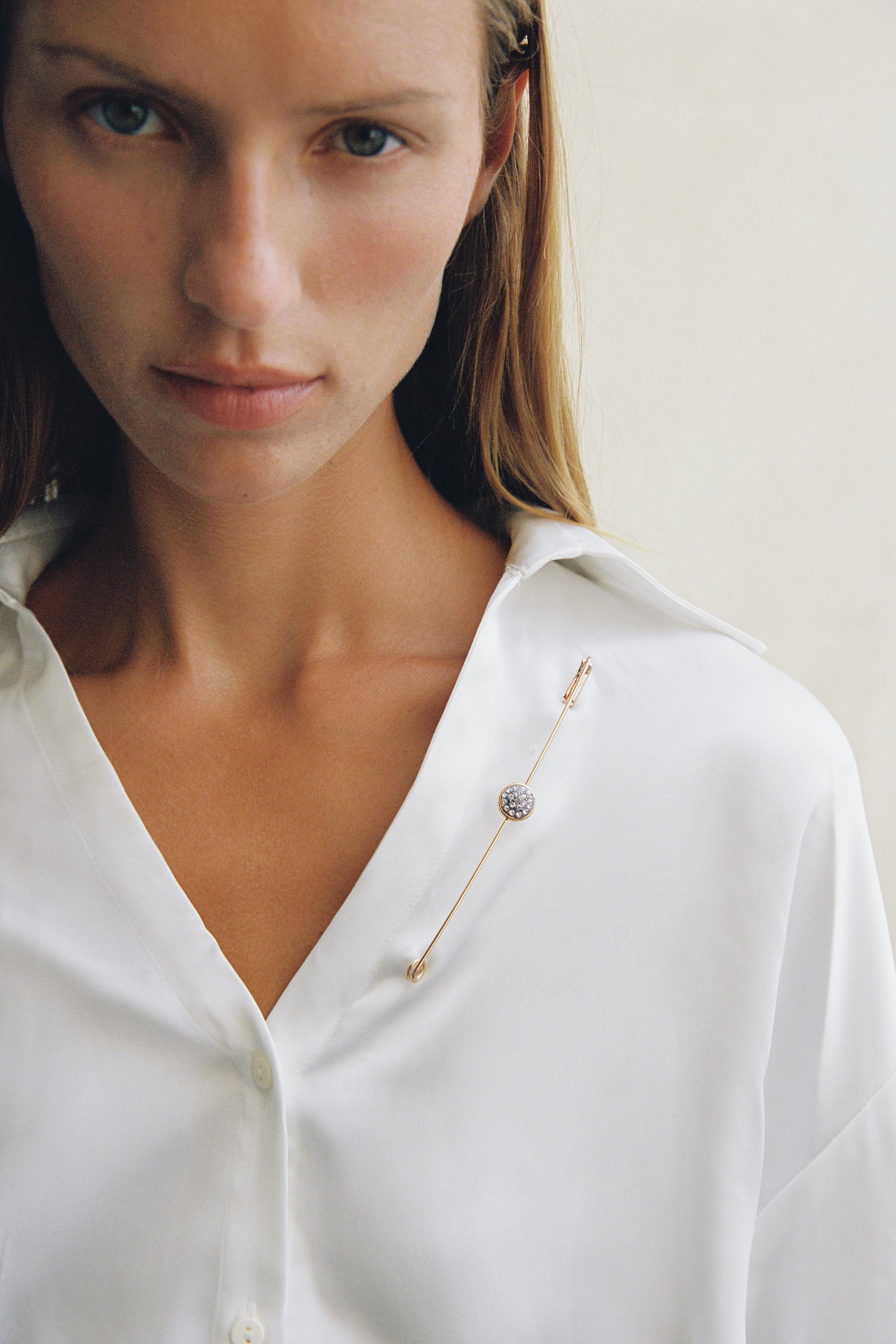 METAL RHINESTONE BROOCH — ZARA