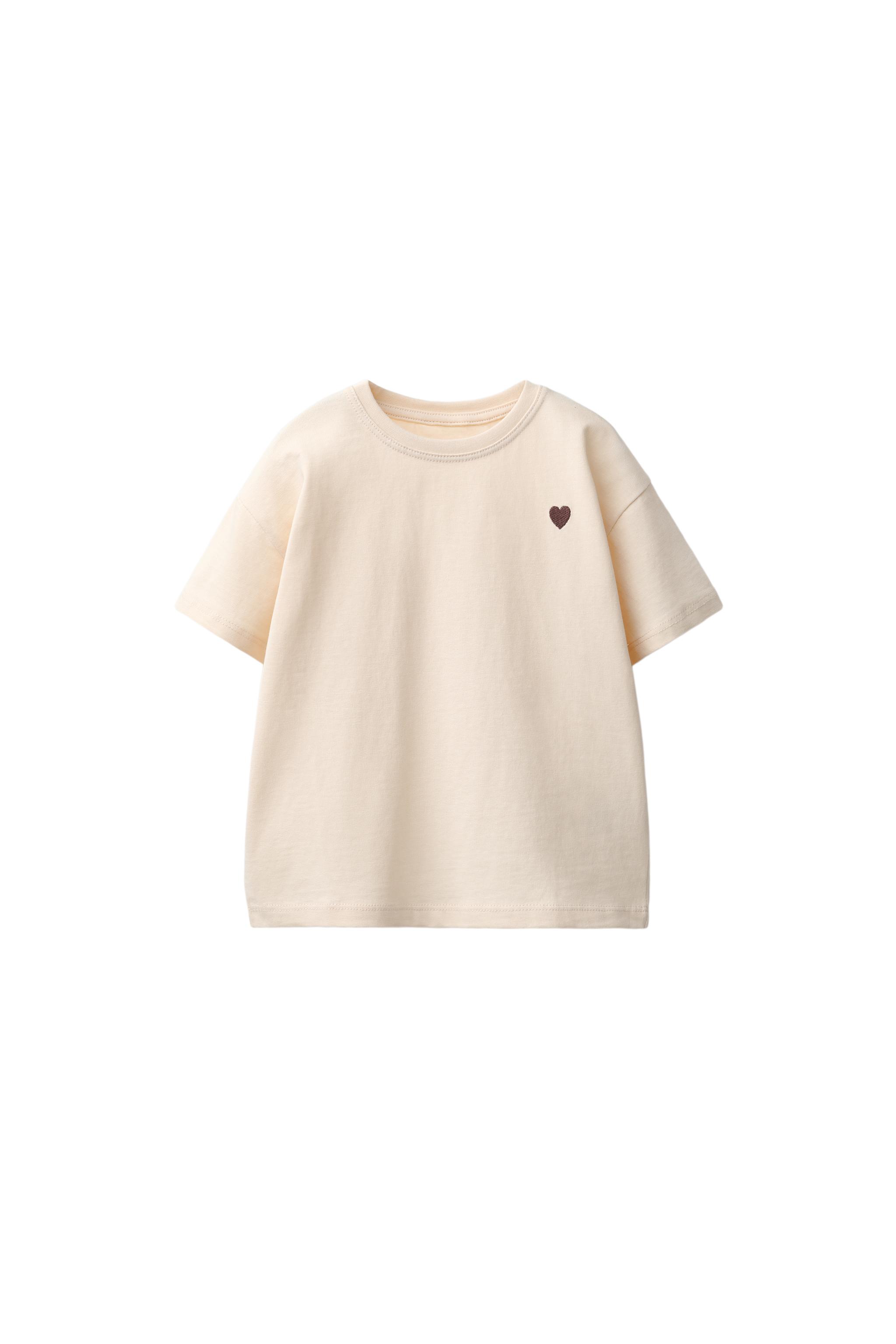 ОДНОТОННАЯ ФУТБОЛКА С ВЫШИВКОЙ «СЕРДЦЕ» — ZARA