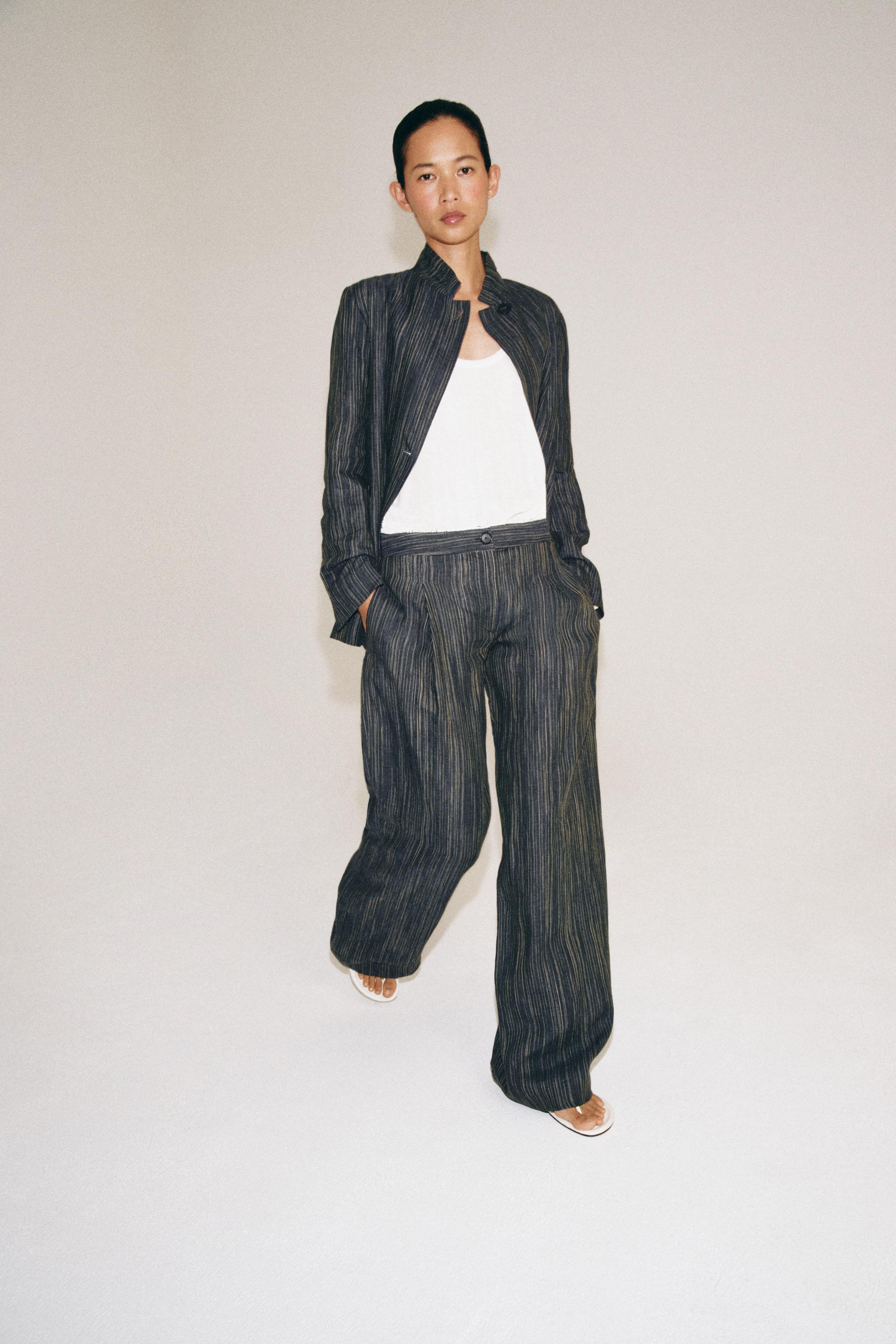 Брюки ZW COLLECTION из льна в полоску — ZARA