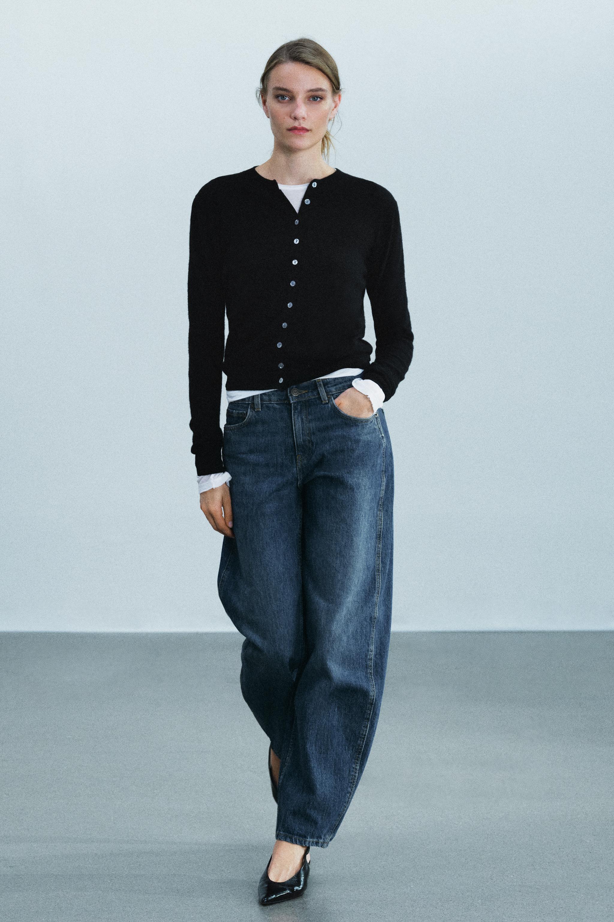 Джинсы ZW COLLECTION с низкой посадкой и изогнутыми прямыми штанинами — ZARA