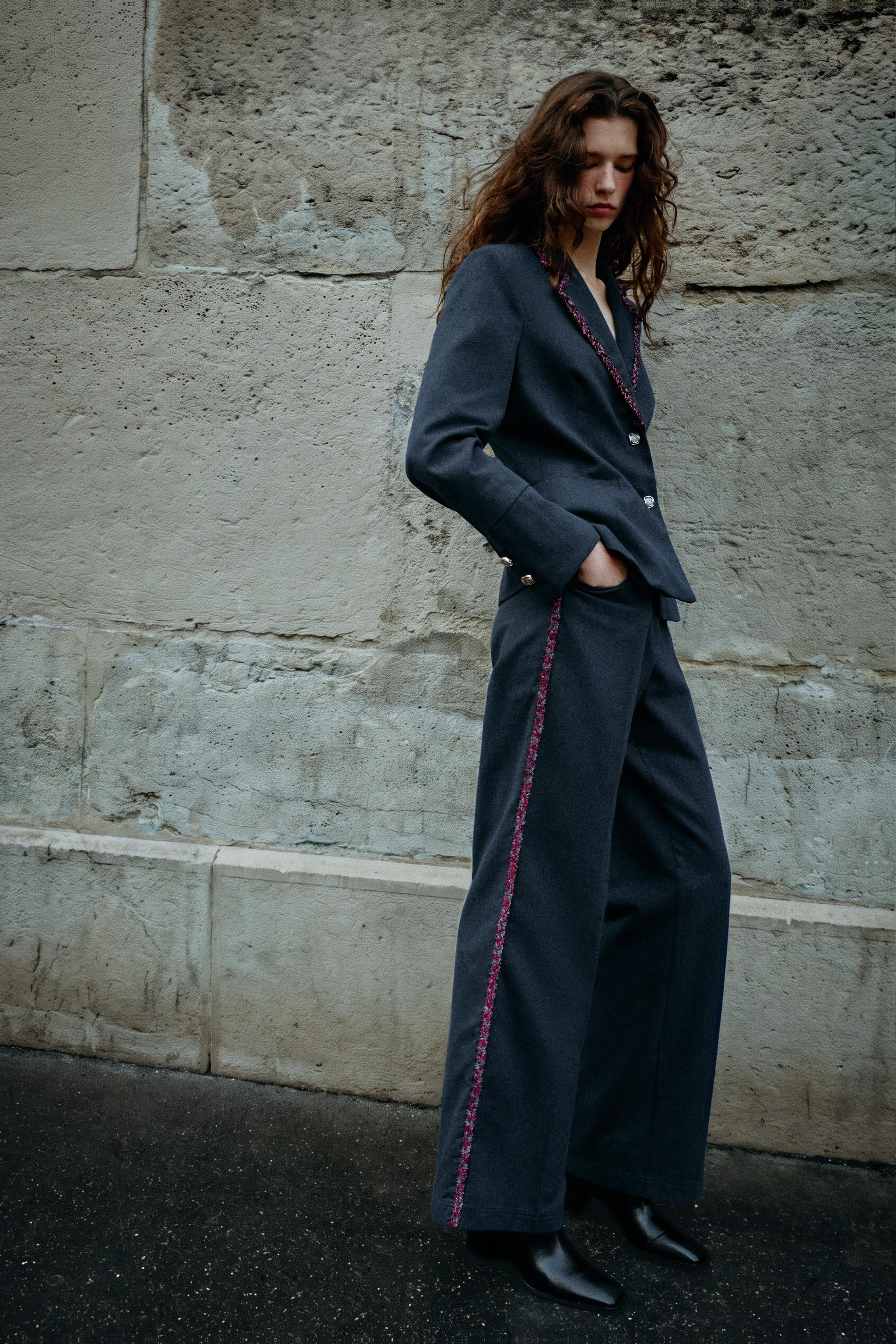 БРЮКИ ПРЯМОГО КРОЯ С ТЕСЬМОЙ — ZARA