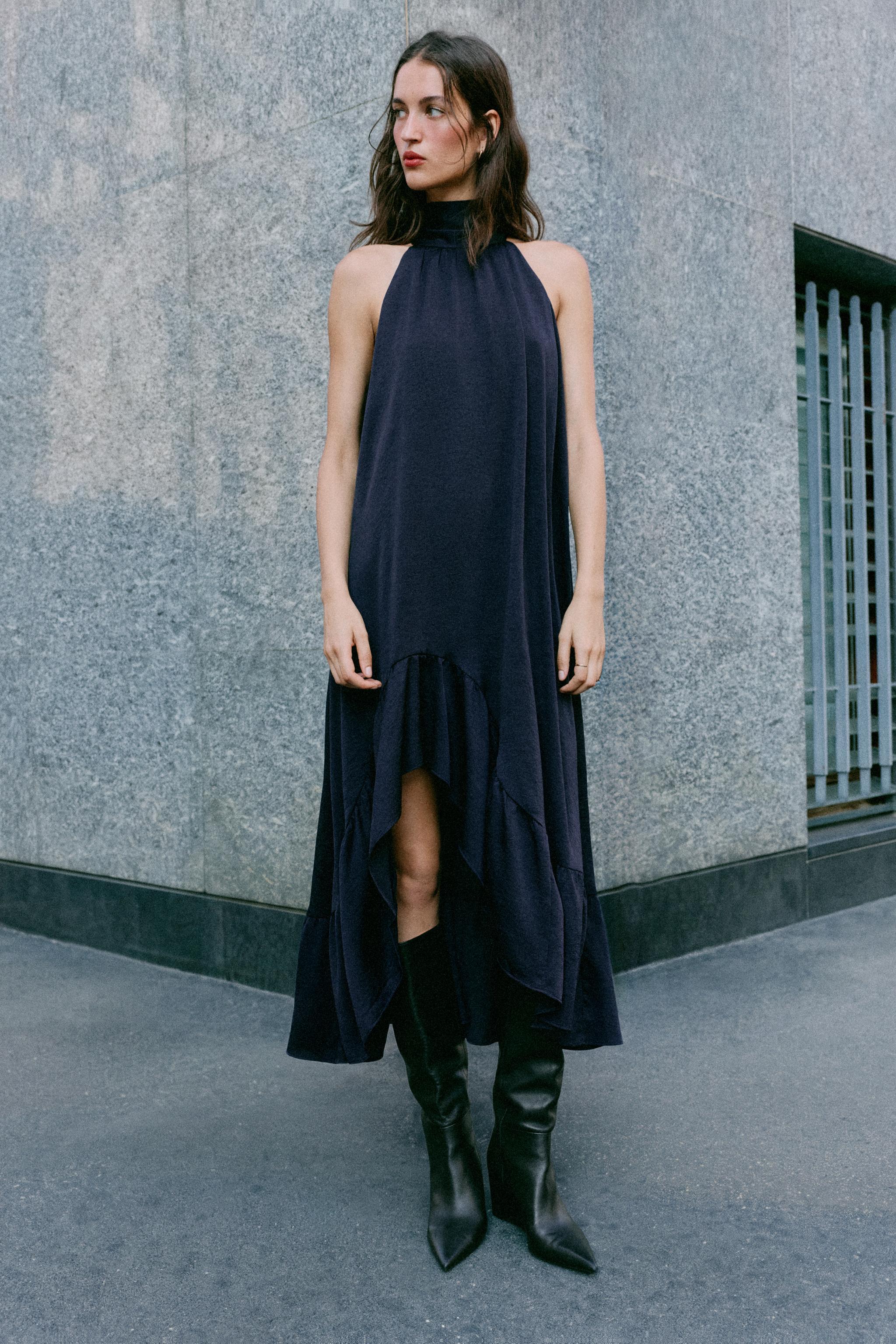 RUFFLED HEM HALTER midi dress — ZARA