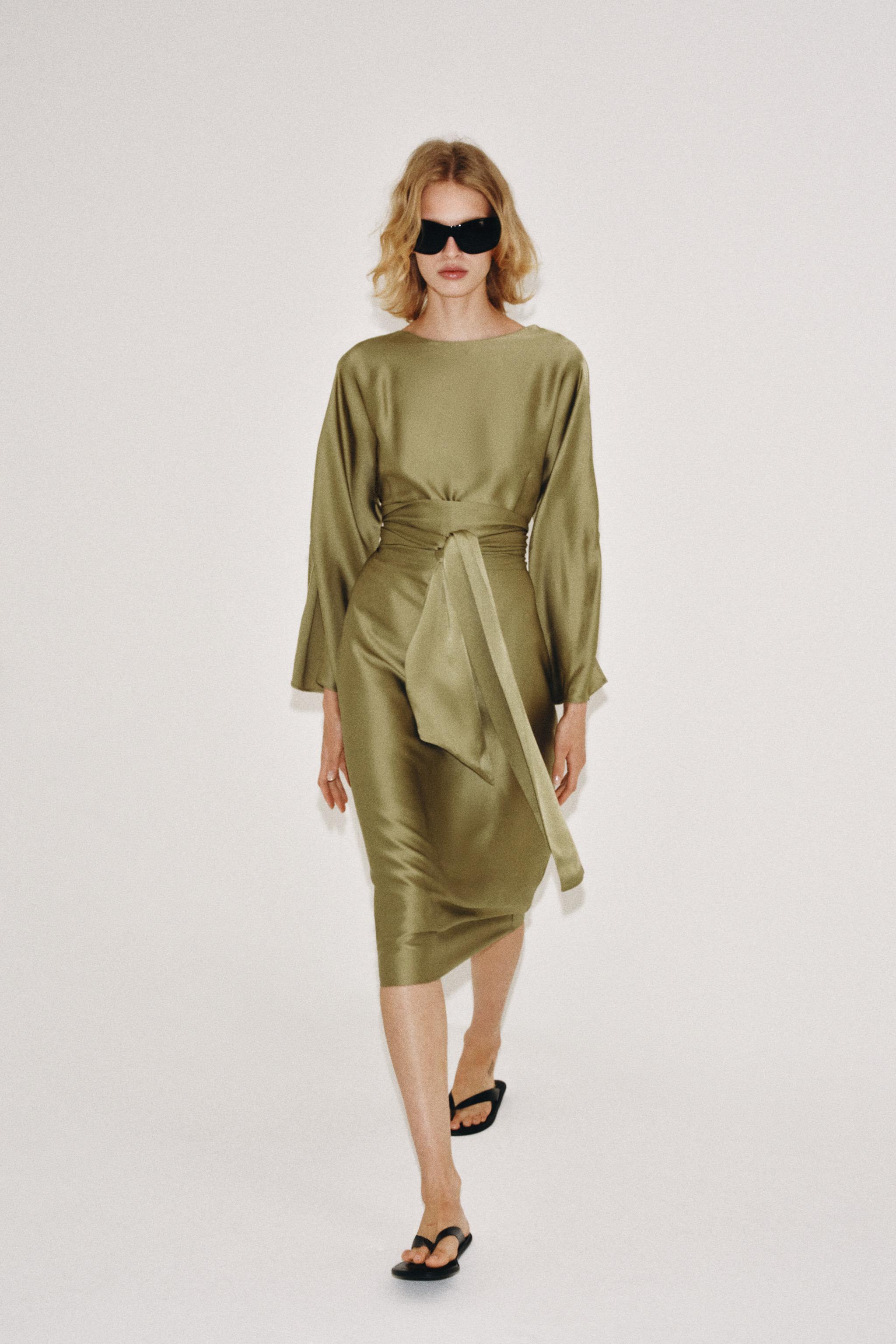 Платье миди из атласа ZW COLLECTION — ZARA