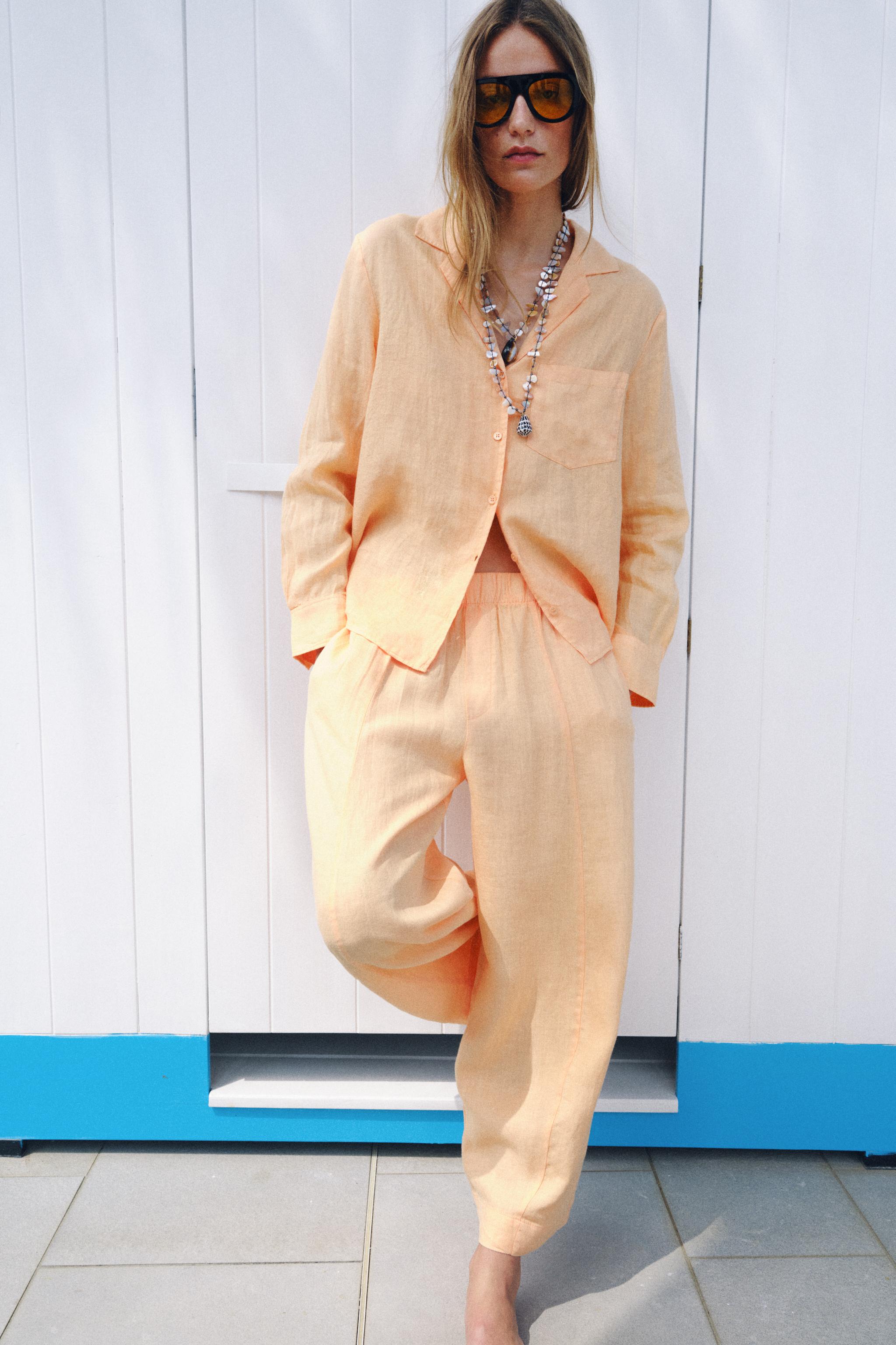 Брюки ZW COLLECTION силуэта "бочонок" из 100% льна — ZARA