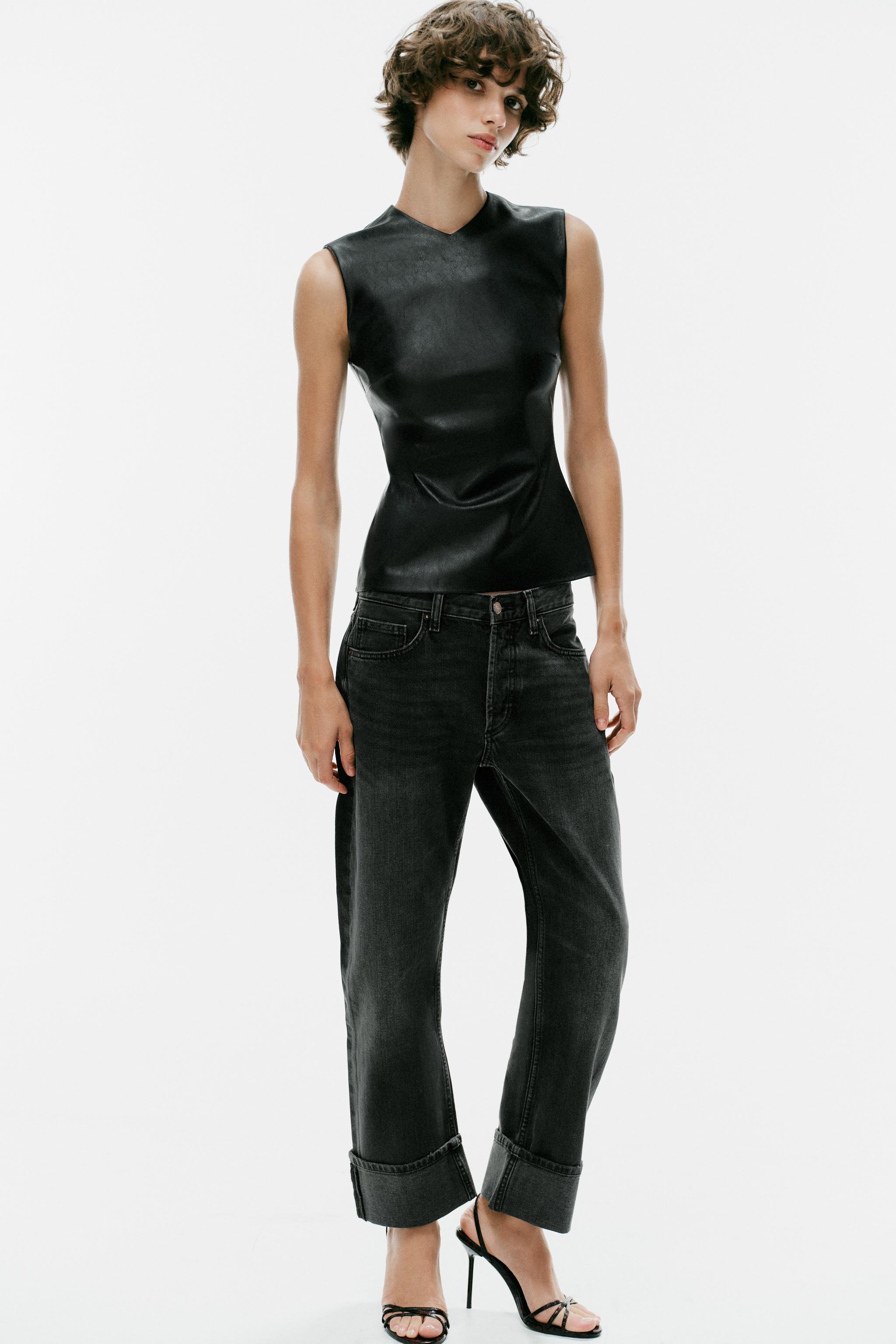 TRF MID-WAIST FOLDED STRAIGHT JEANS — ZARA