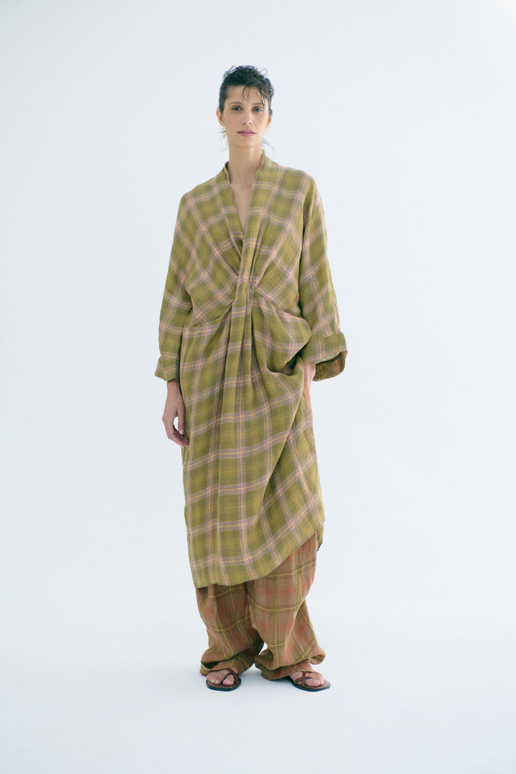 Платье ZW COLLECTION из льна в клетку — ZARA