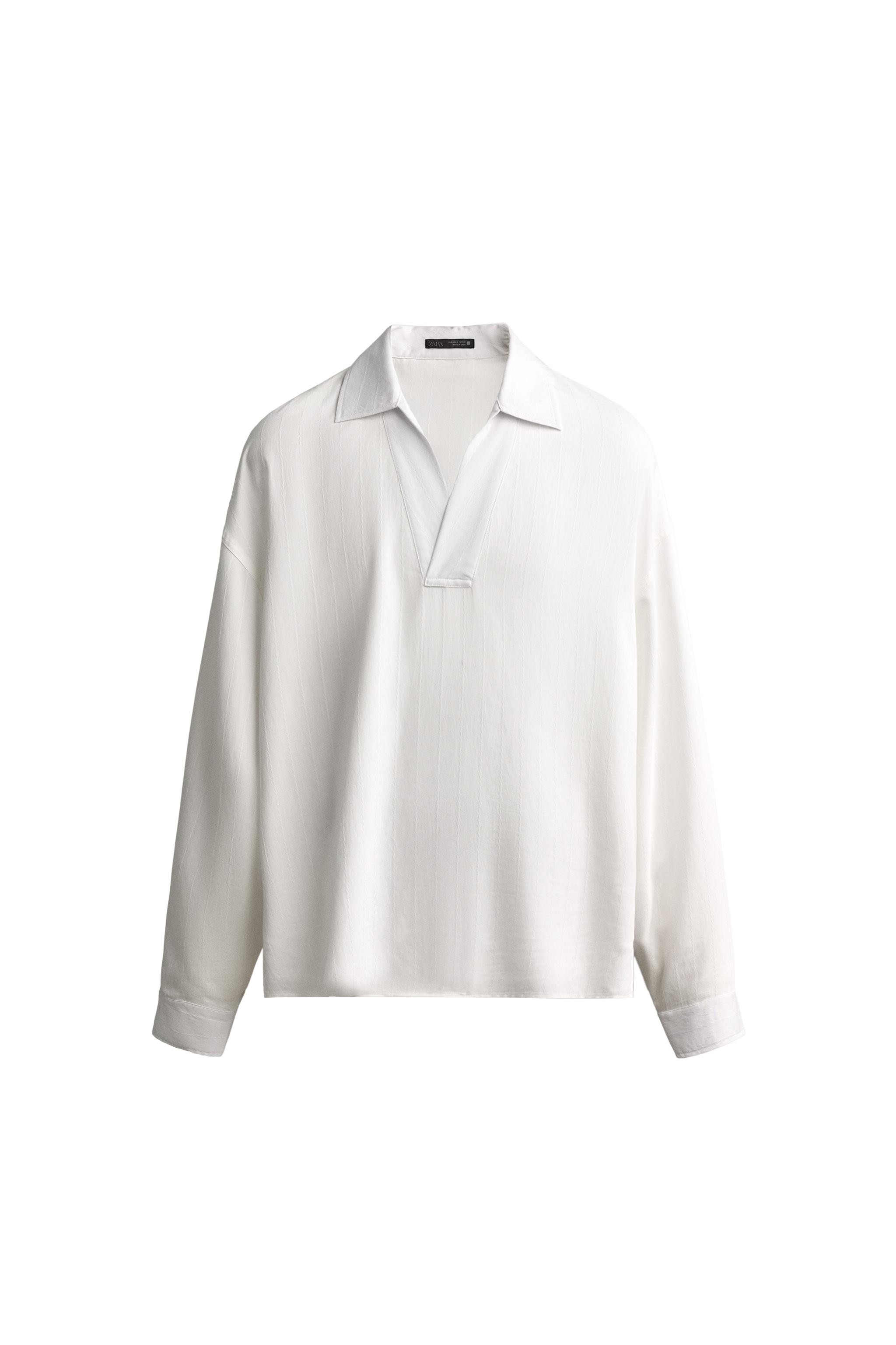 Рубашка поло свободного кроя в полоску с жаккардовым узором — ZARA