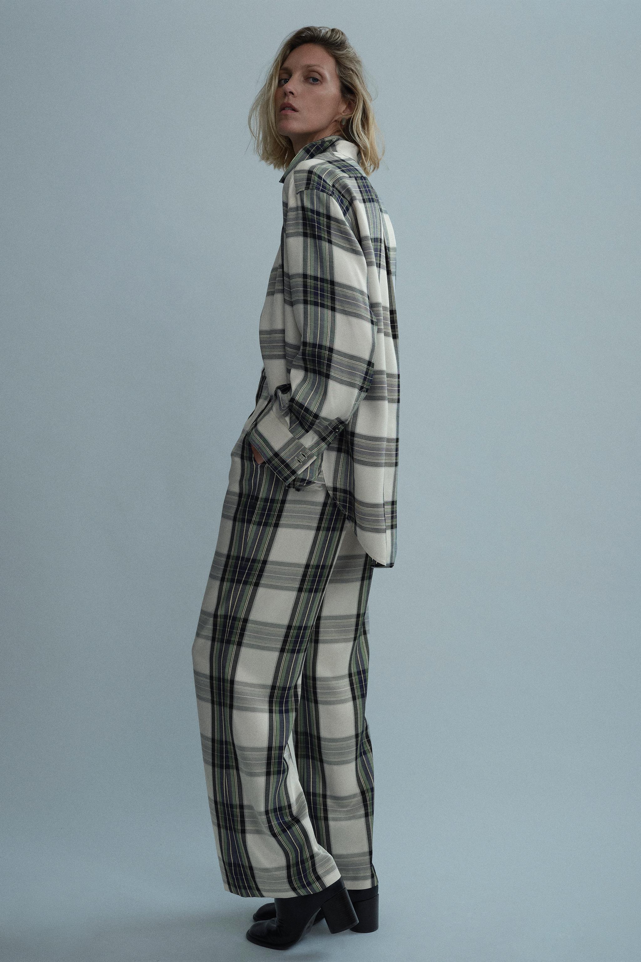 Рубашка ZW COLLECTION оверсайз в клетку — ZARA