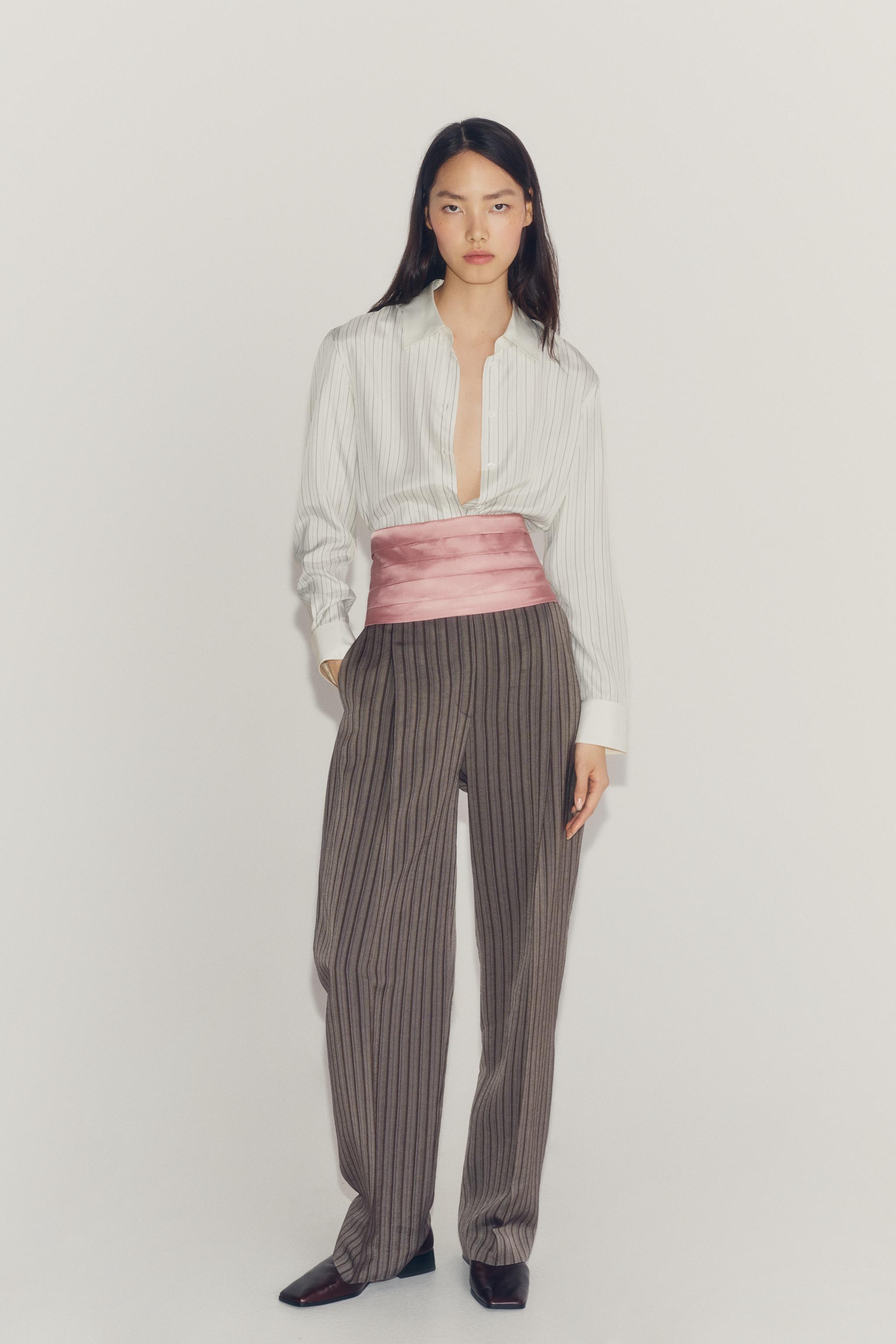 Рубашка ZW COLLECTION в полоску из 100% шёлка — ZARA