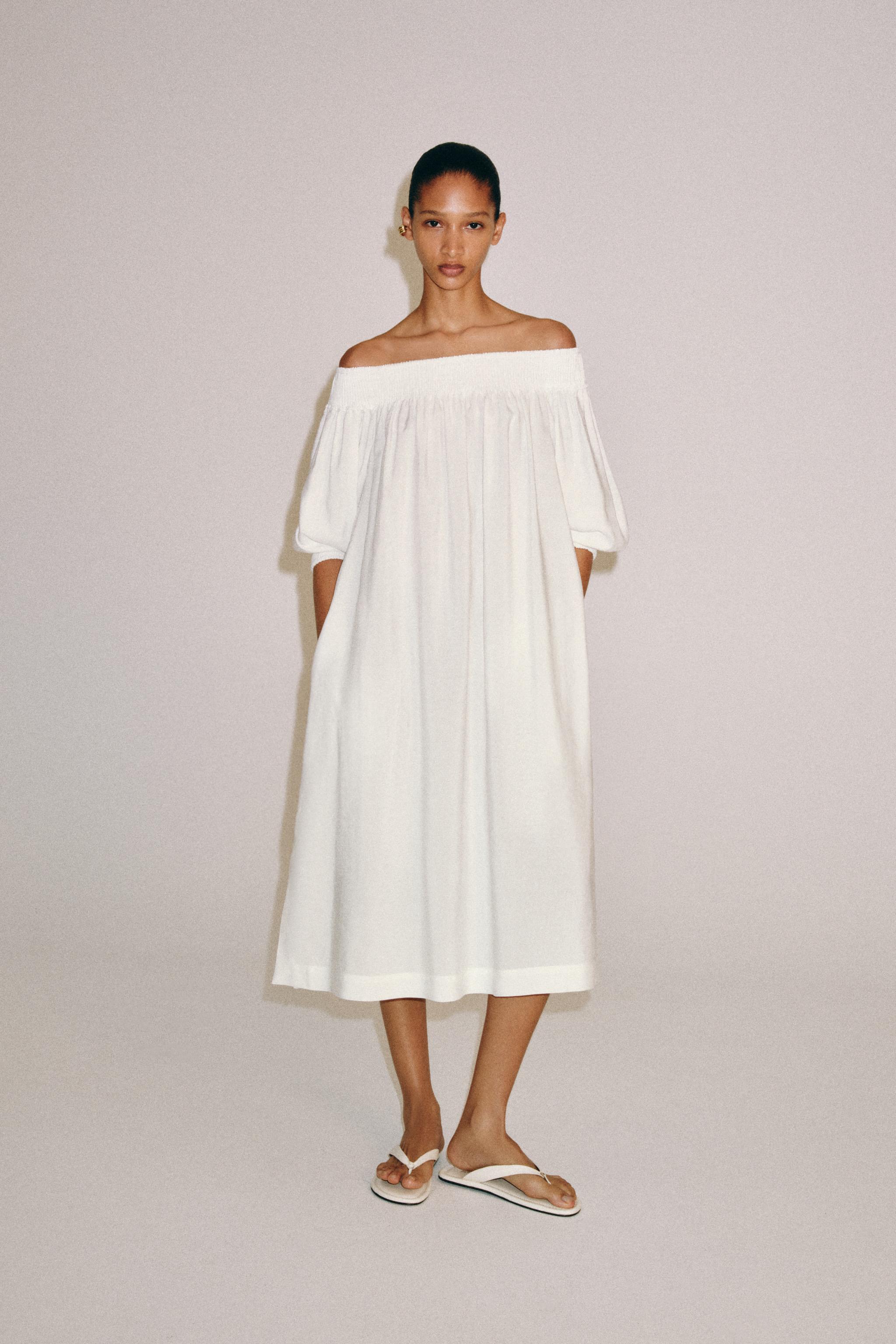 Платье миди ZW COLLECTION с открытыми плечами — ZARA
