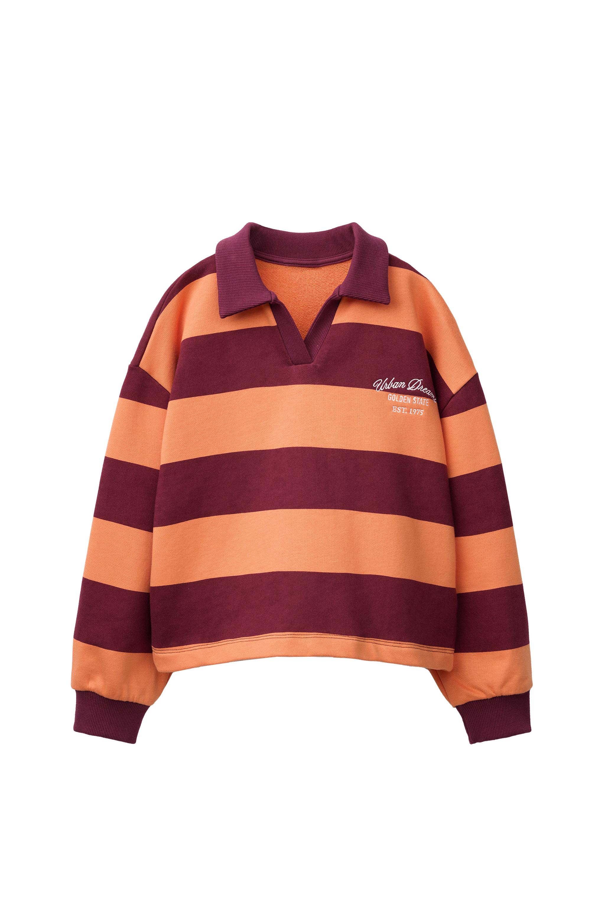STRIPED POLO SWEATSHIRT WITH EMBROIDERED SLOGAN — ZARA