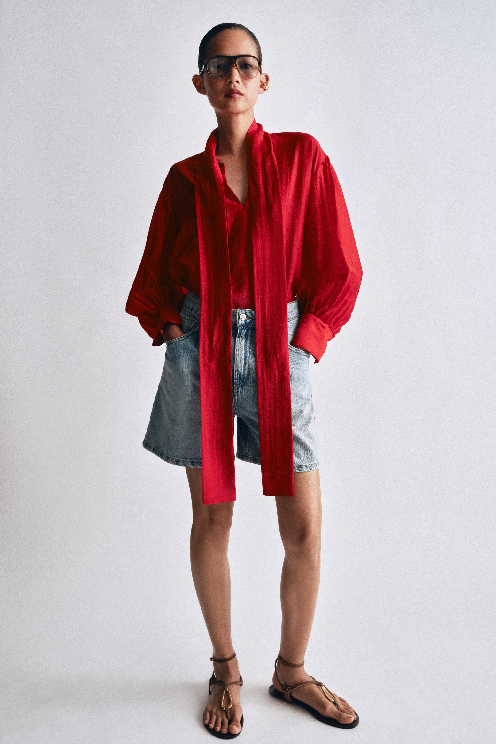 Блузка ZW COLLECTION из сатина с завязками — ZARA