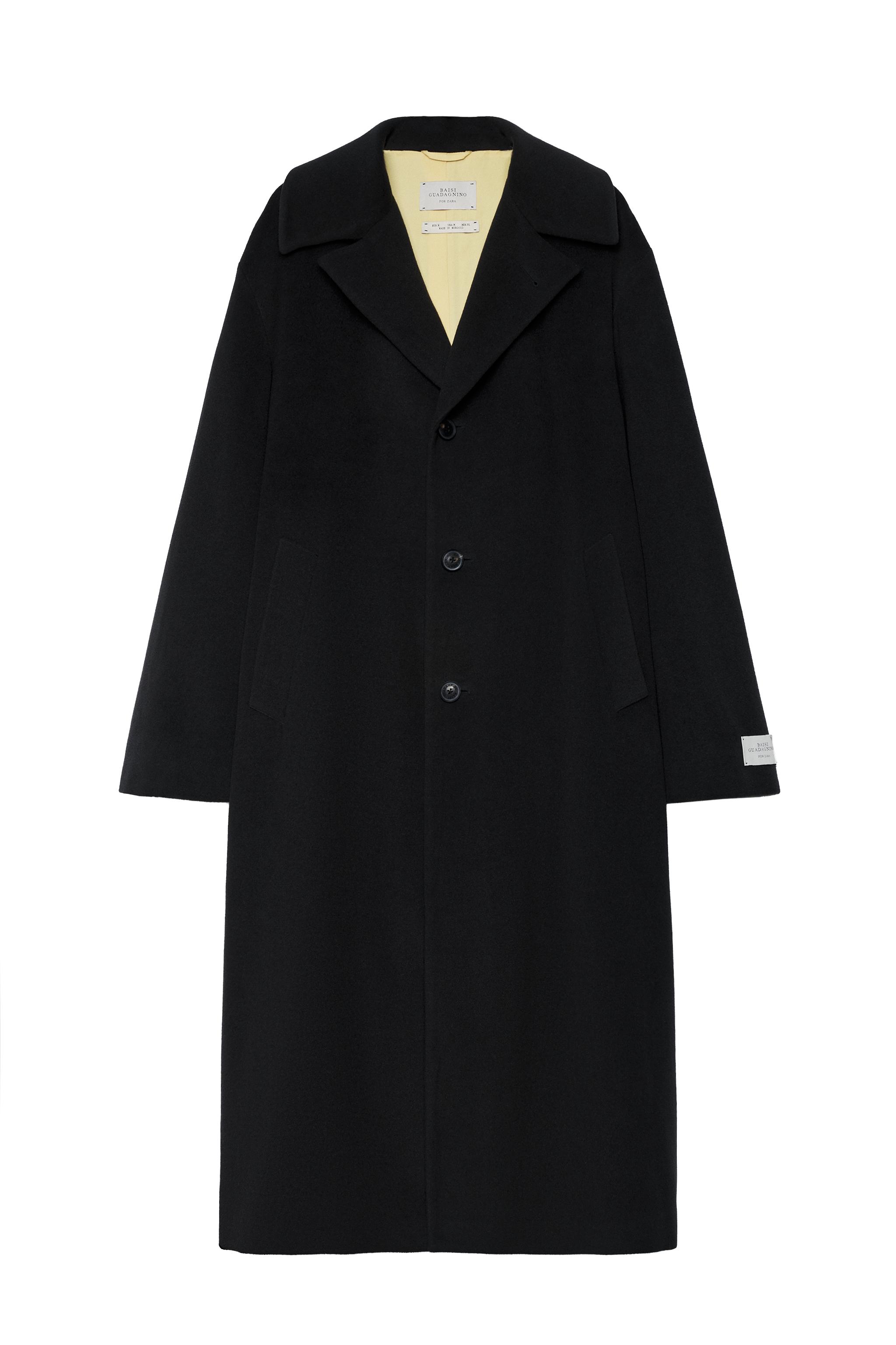 Длинное пальто с контрастными деталями — ZARA