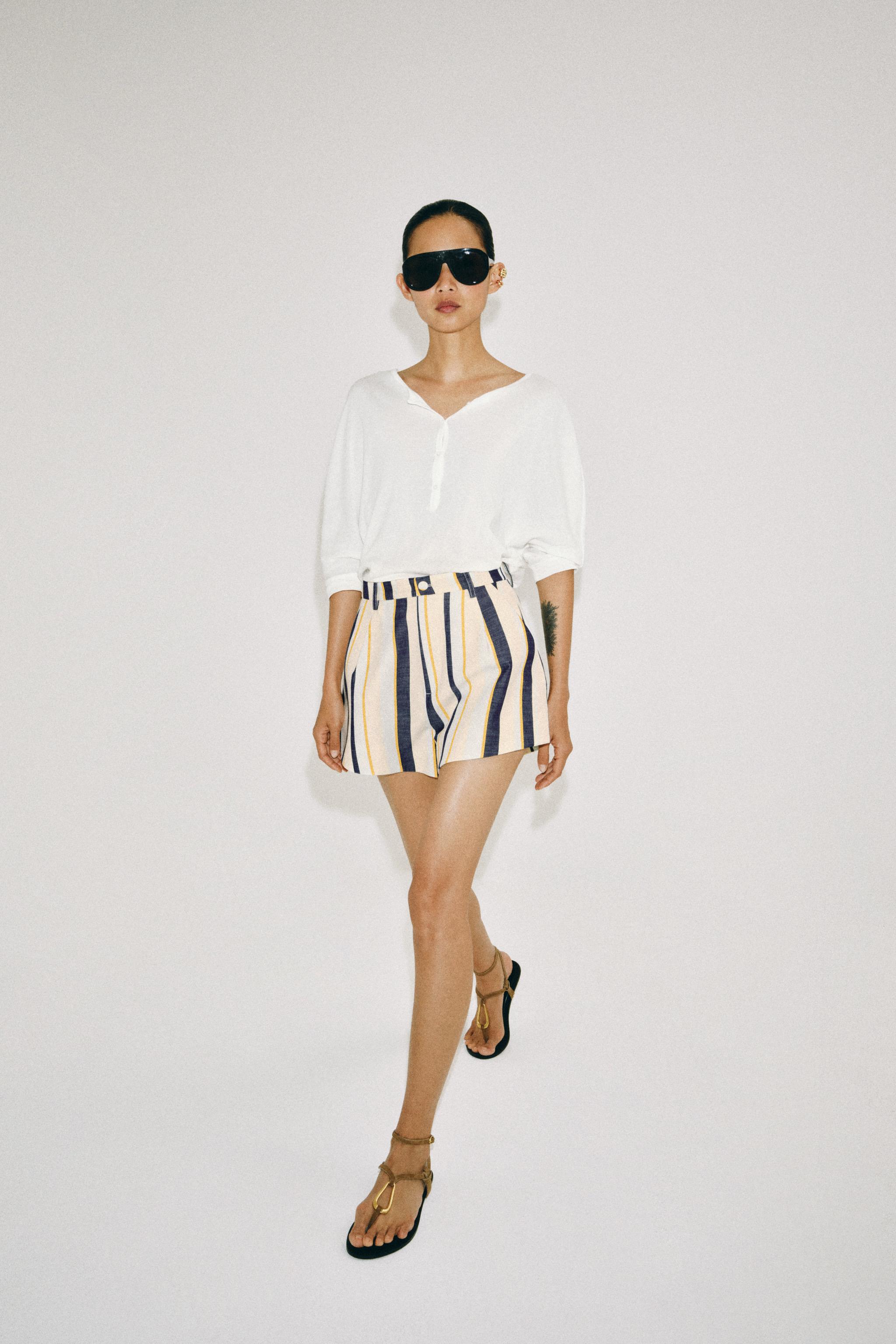 Шорты ZW COLLECTION в складку в полоску — ZARA