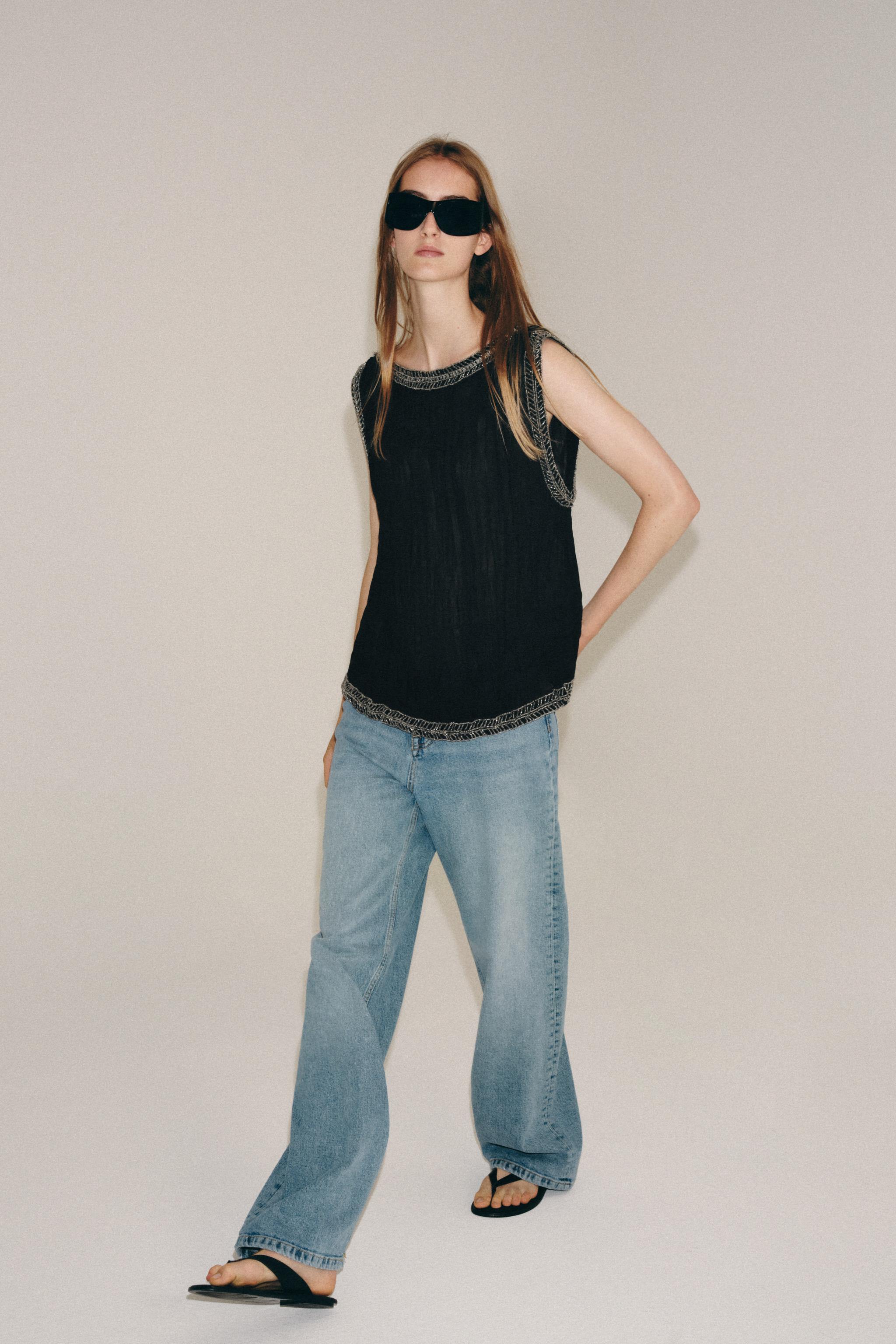 Топ ZW COLLECTION из жаккардовой ткани с бисером — ZARA