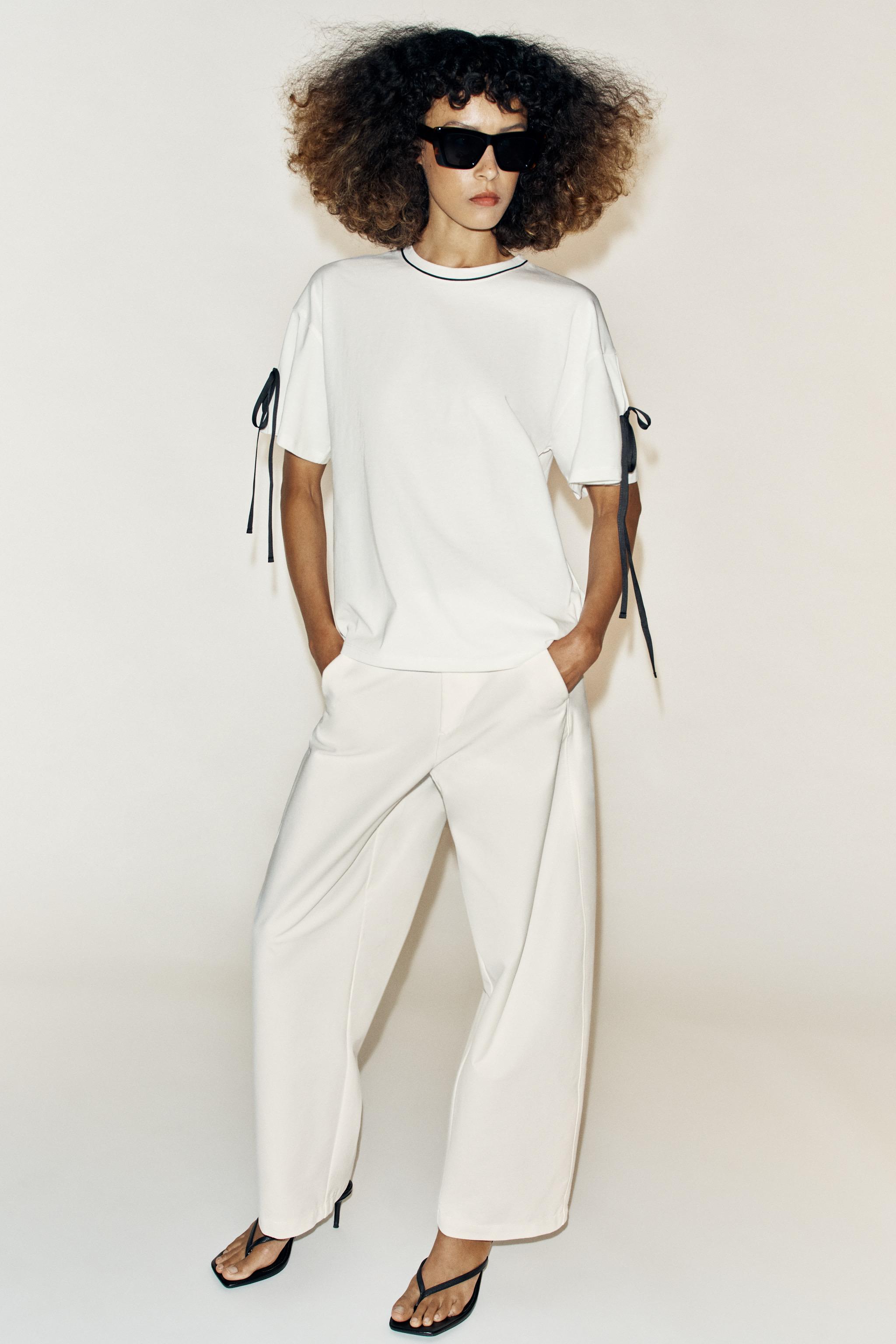 Футболка с контрастным кантом и завязками — ZARA