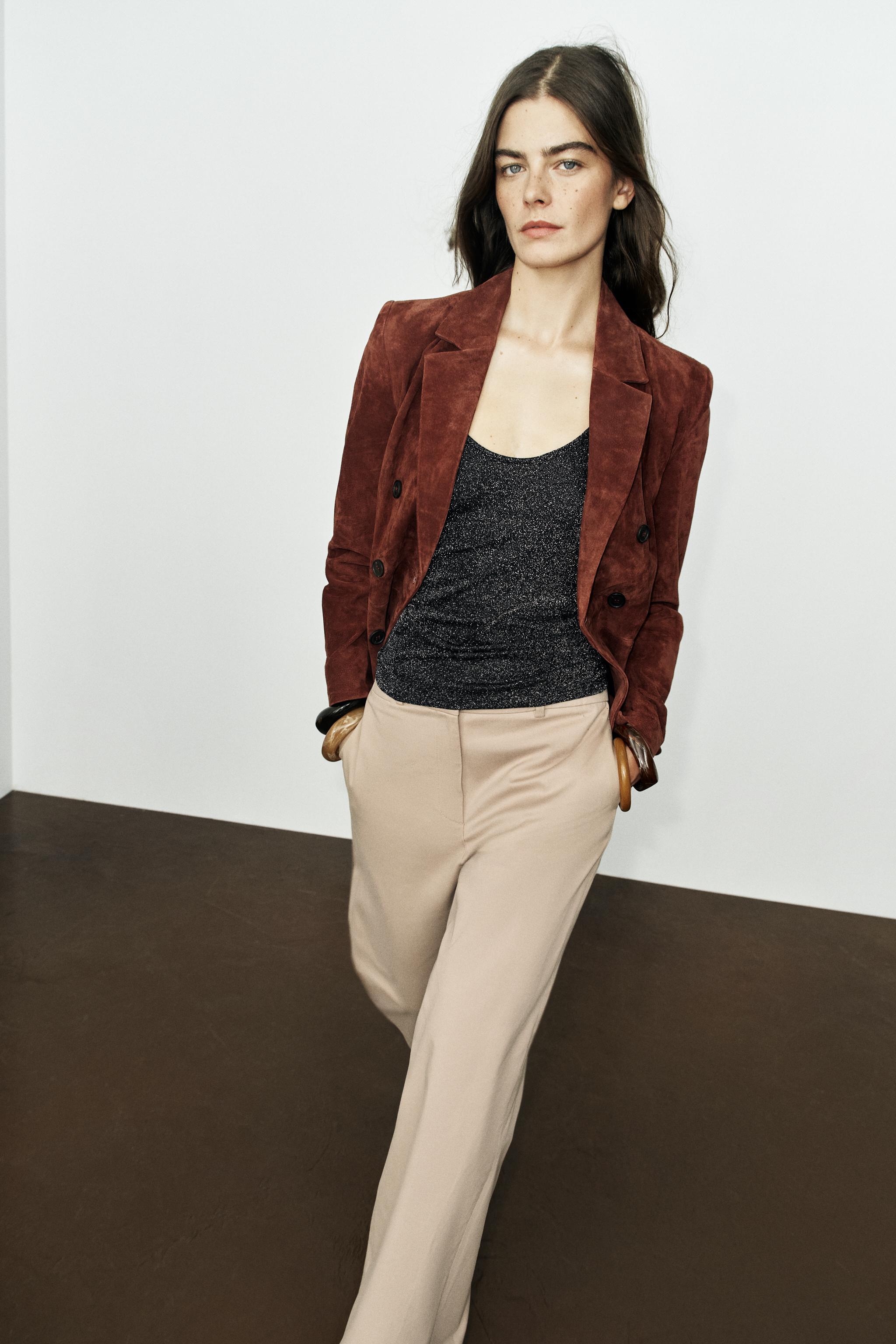 Топ с тонкими бретелями из ткани с металлизированной нитью — ZARA