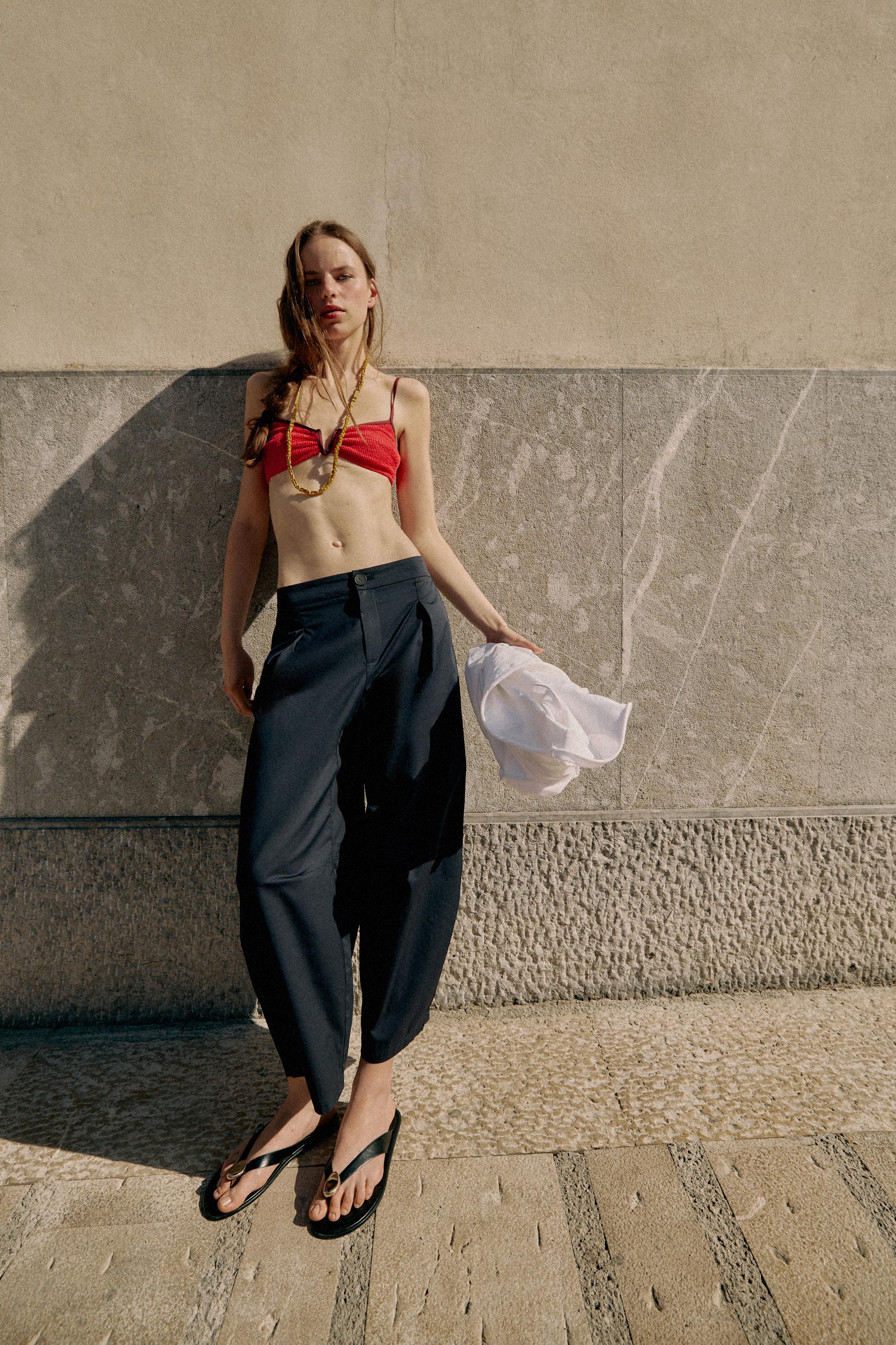 Брюки силуэта "бочонок" из поплина — ZARA