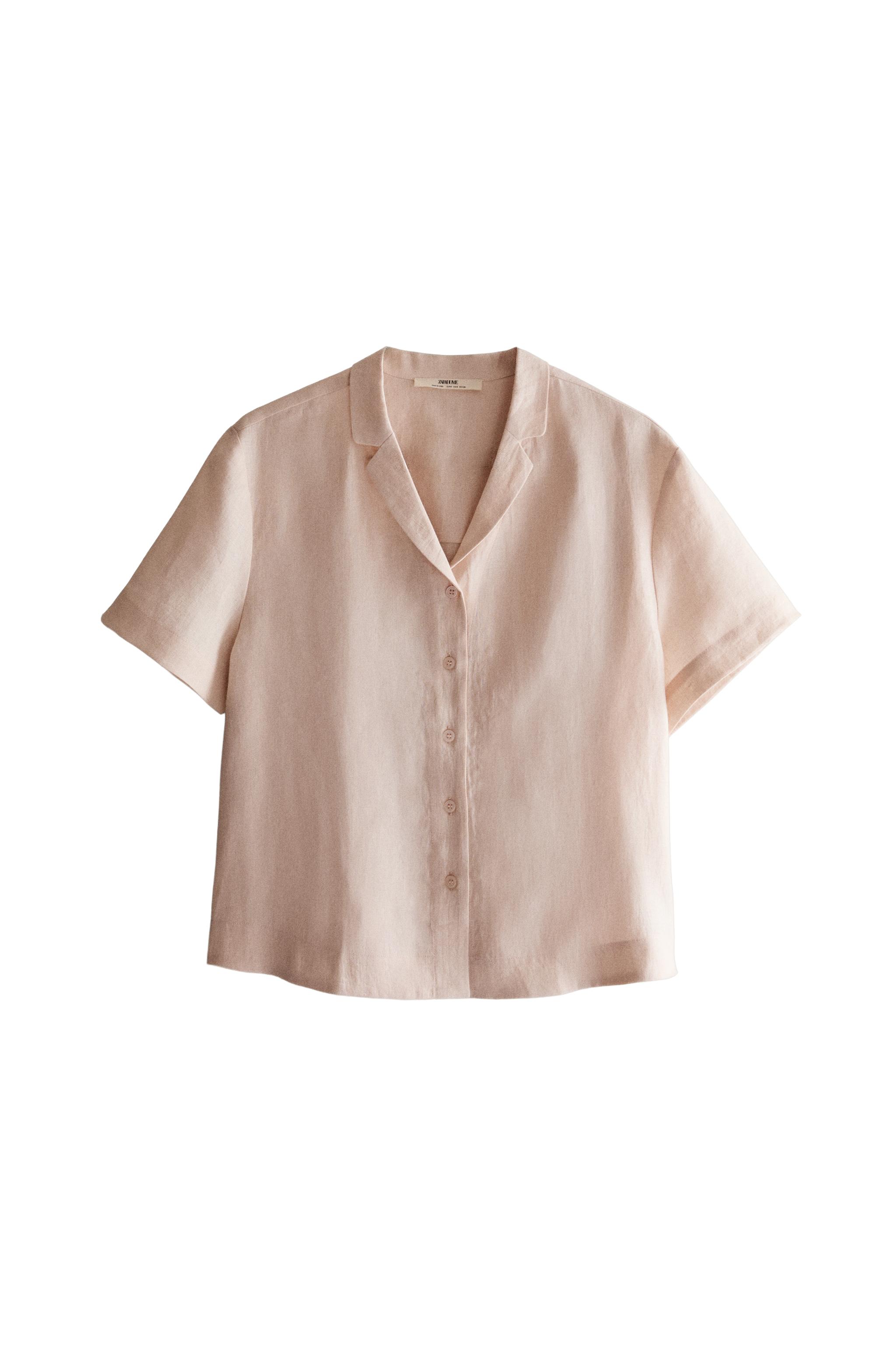 Рубашка из льна с коротким рукавом — ZARA