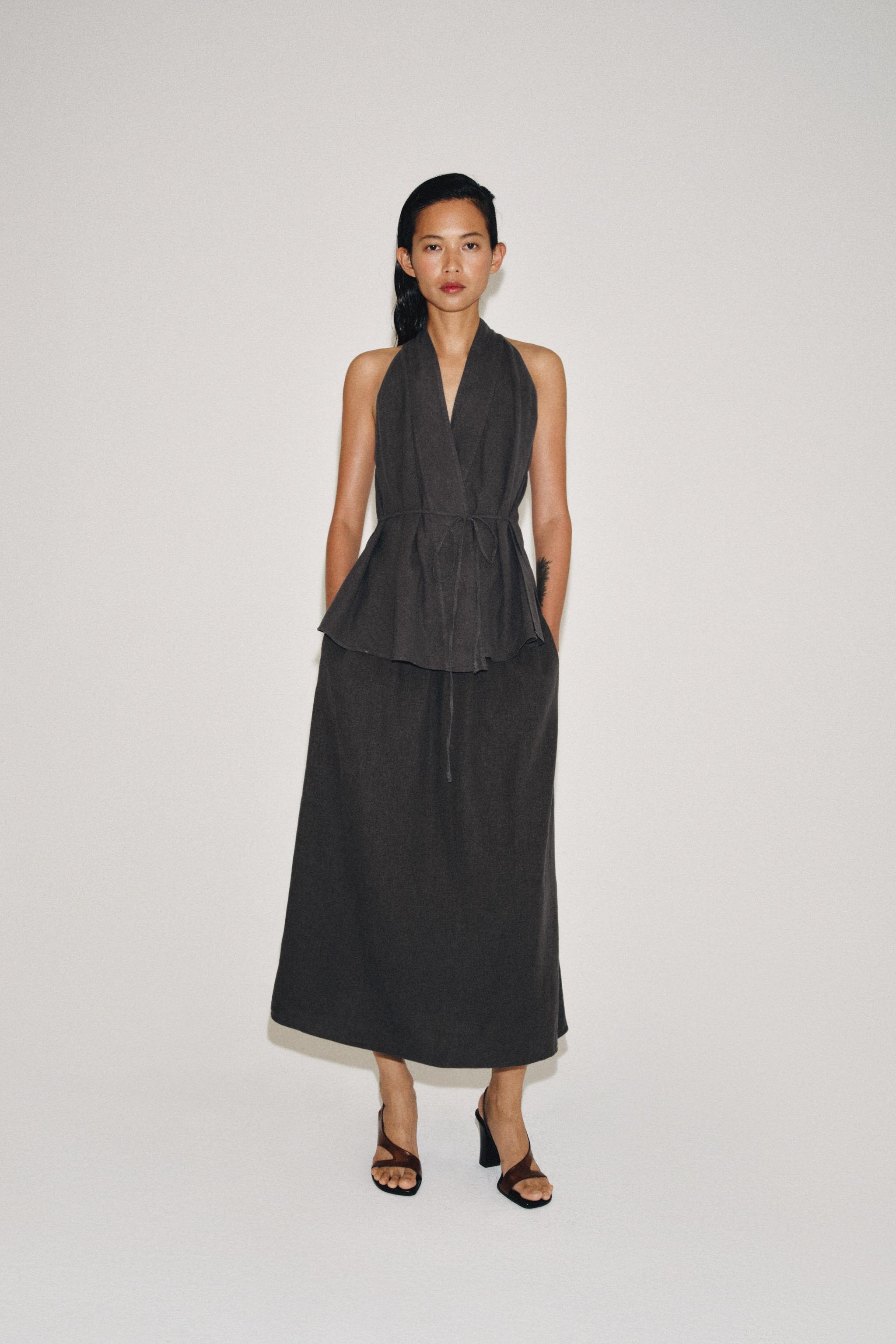 Топ на запа́х из смесового льна ZW COLLECTION — ZARA