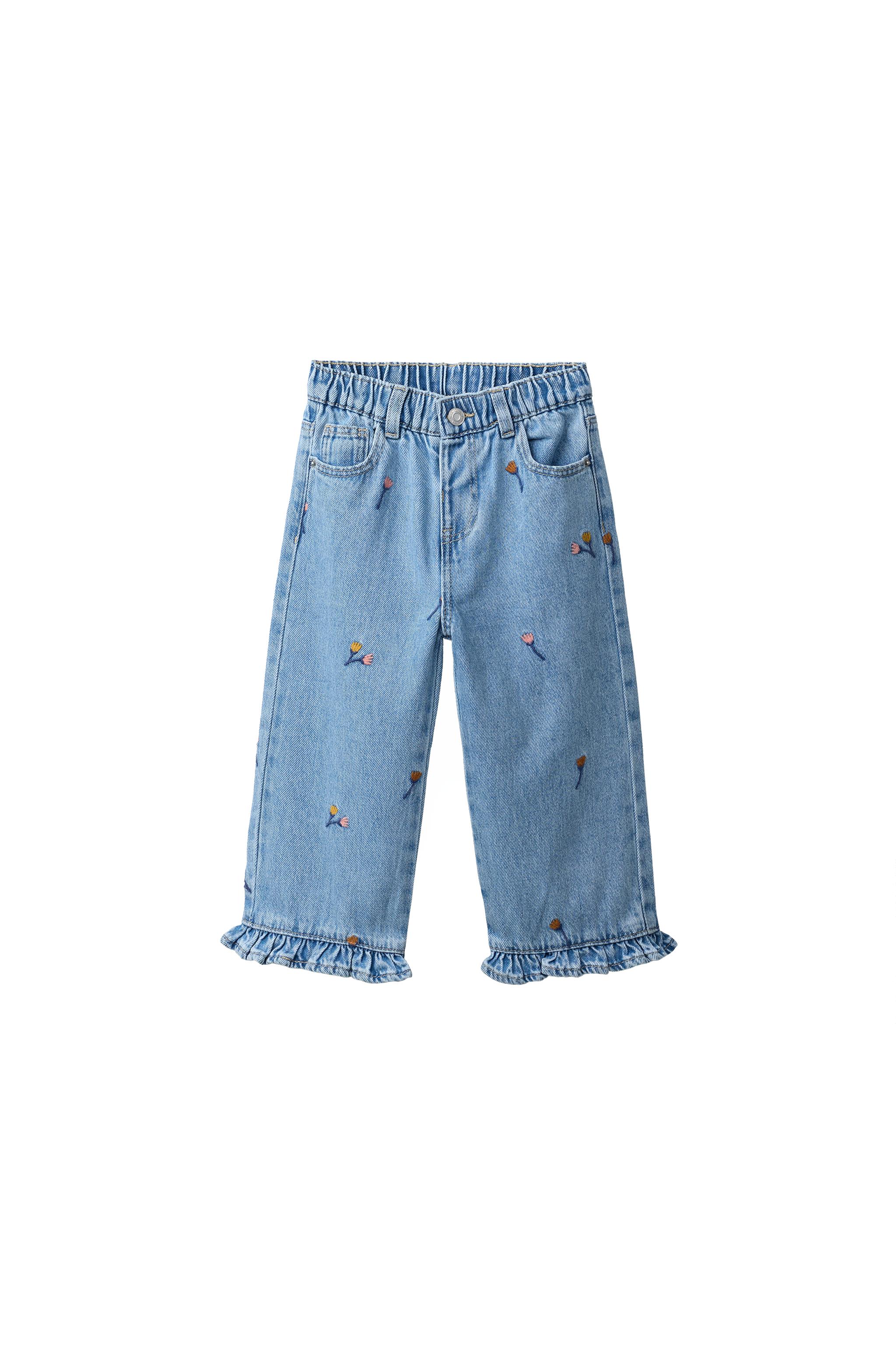 ДЖИНСЫ-КЮЛОТЫ С ВЫШИВКОЙ И ВОЛАНАМИ — ZARA