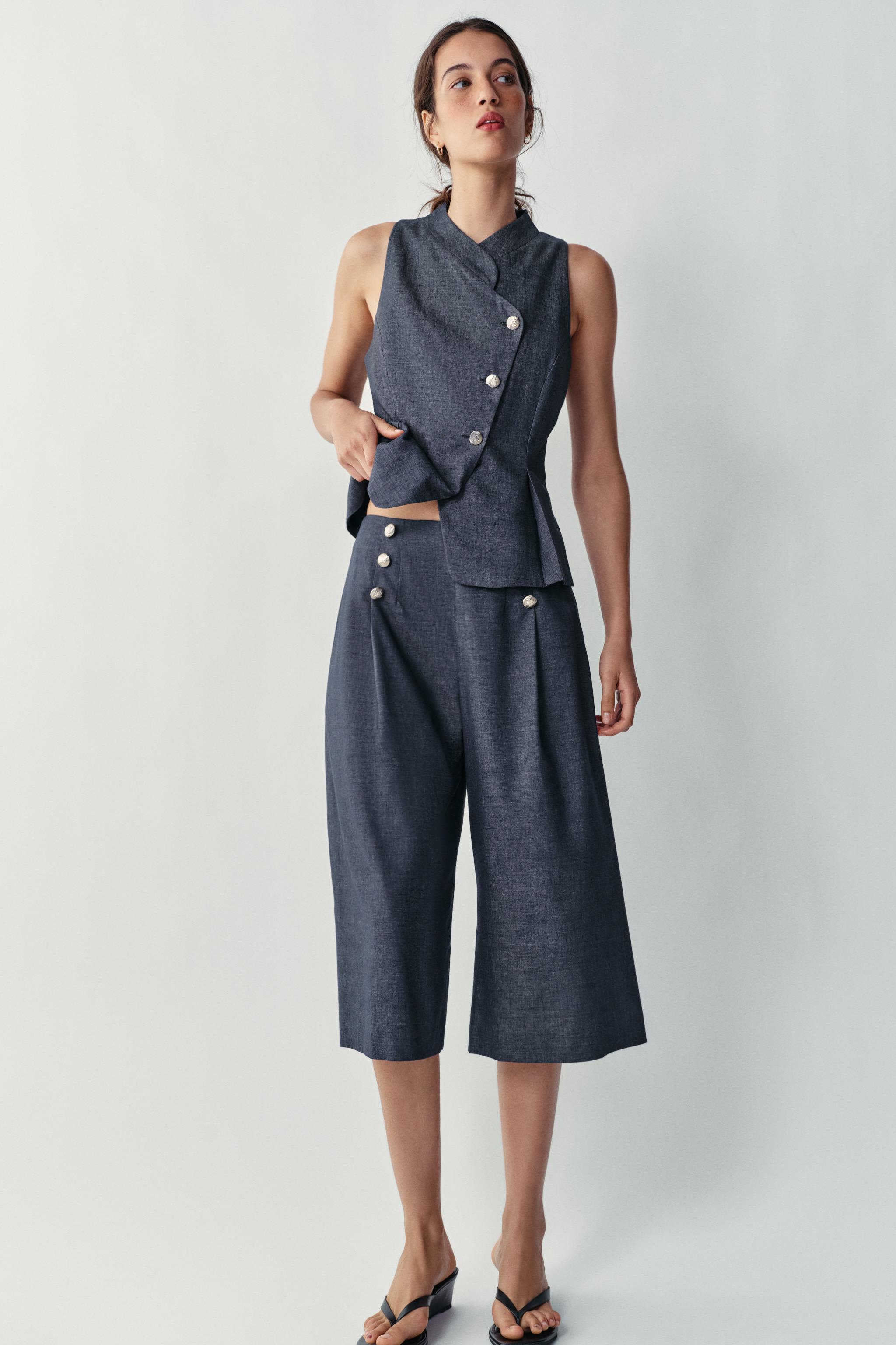 Длинные бермуды из смесового льна на пуговицах — ZARA