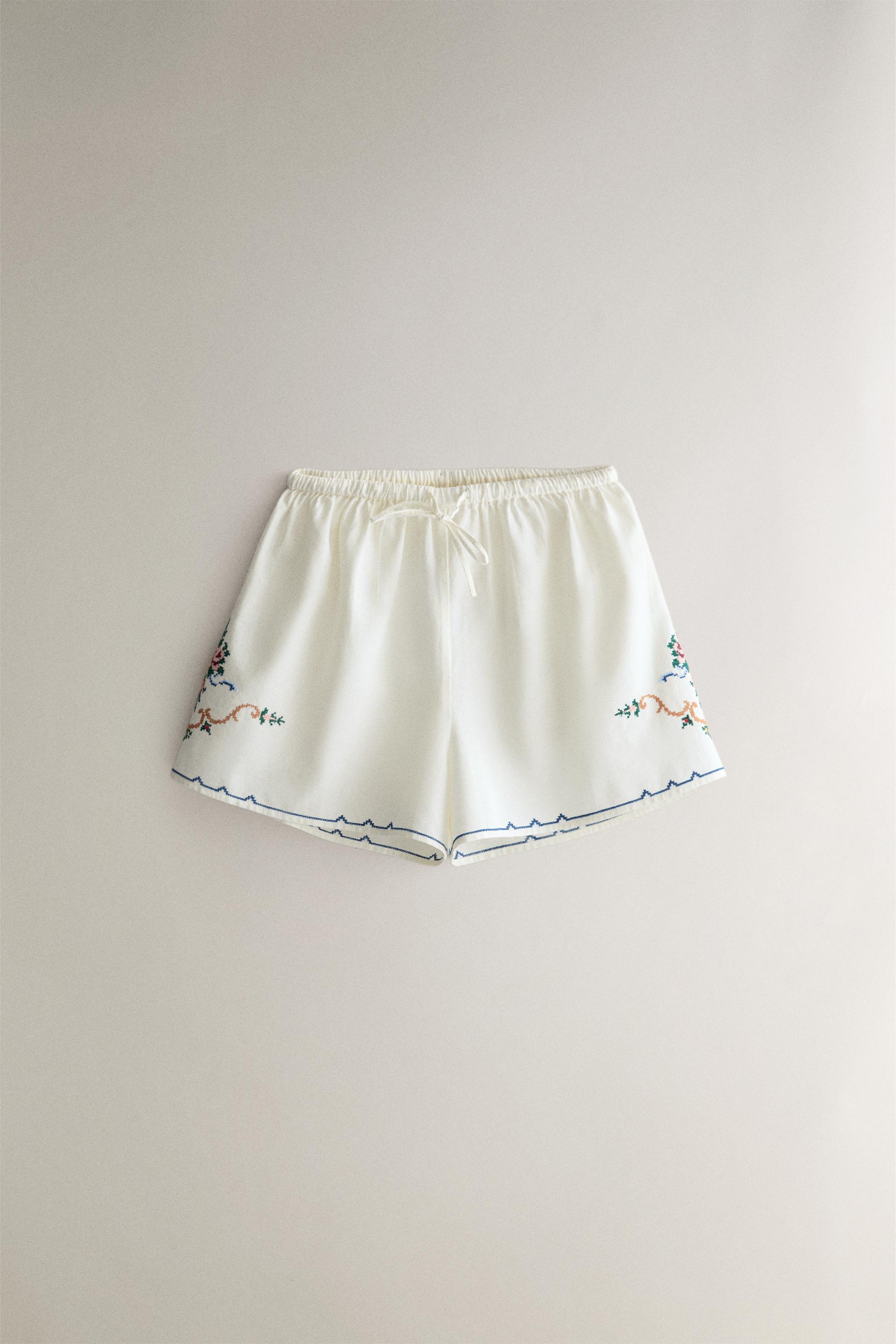 Шорты из смесового хлопка с вышивкой — ZARA