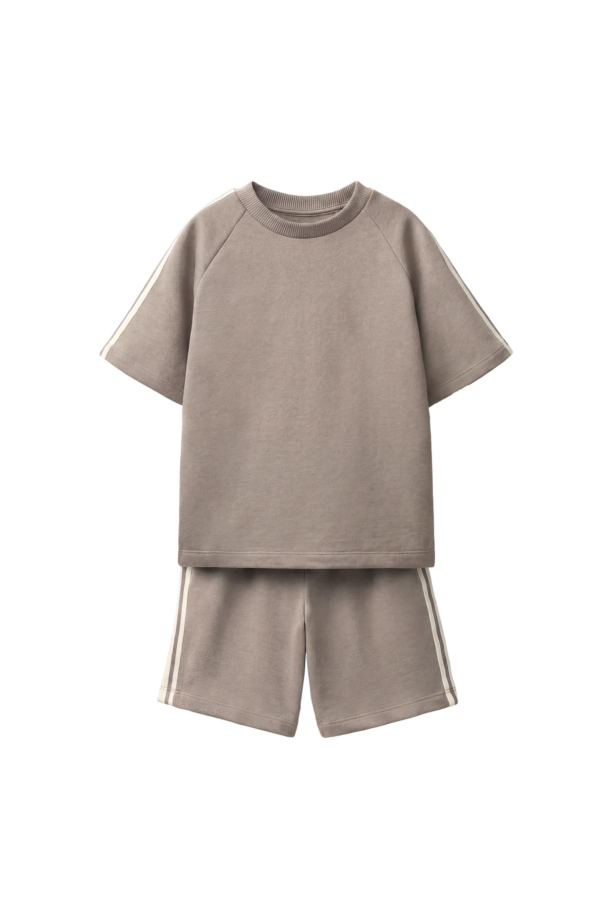 Комплект из футболки в полоску из плюша и бермуд — ZARA