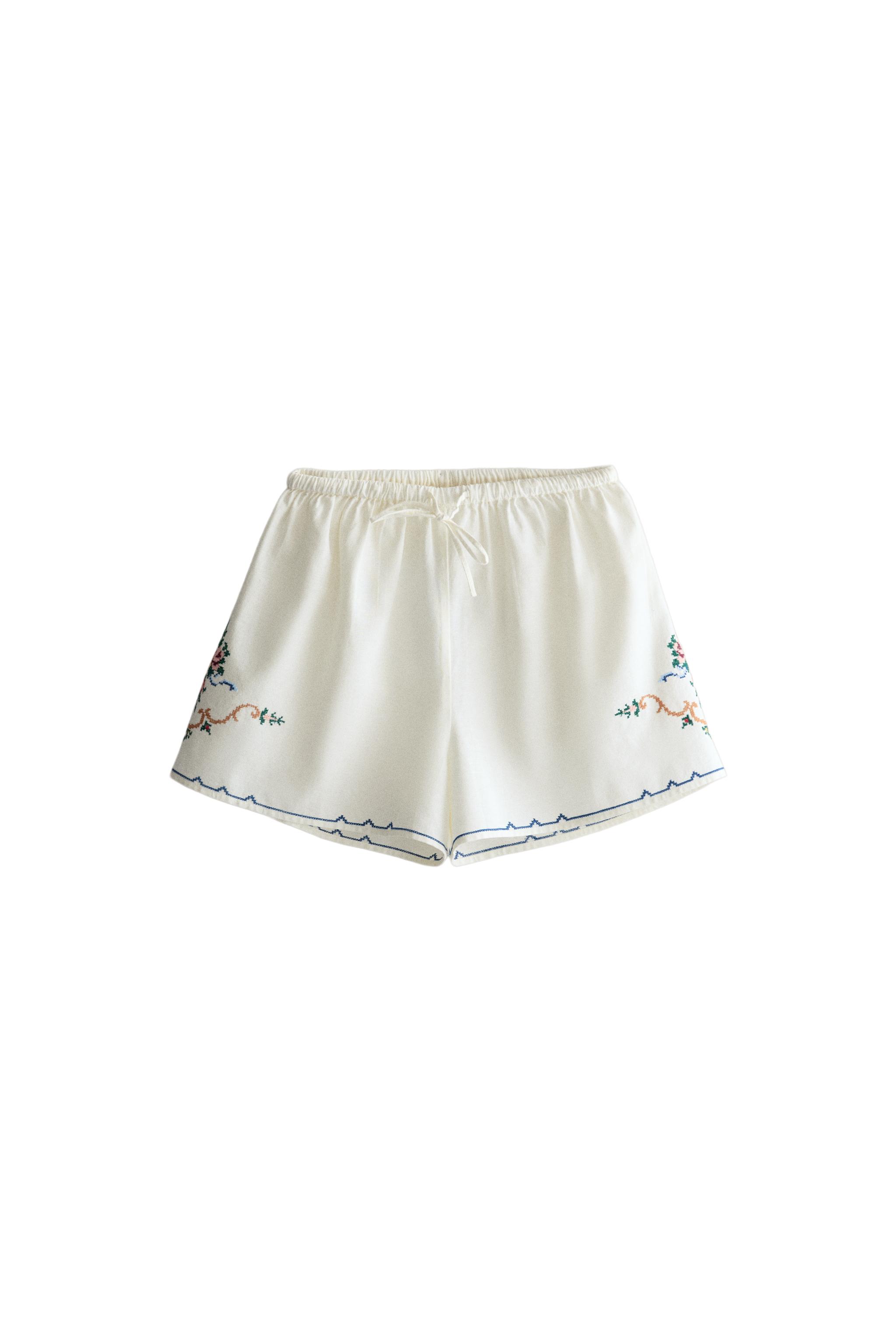 Шорты из смесового хлопка с вышивкой — ZARA