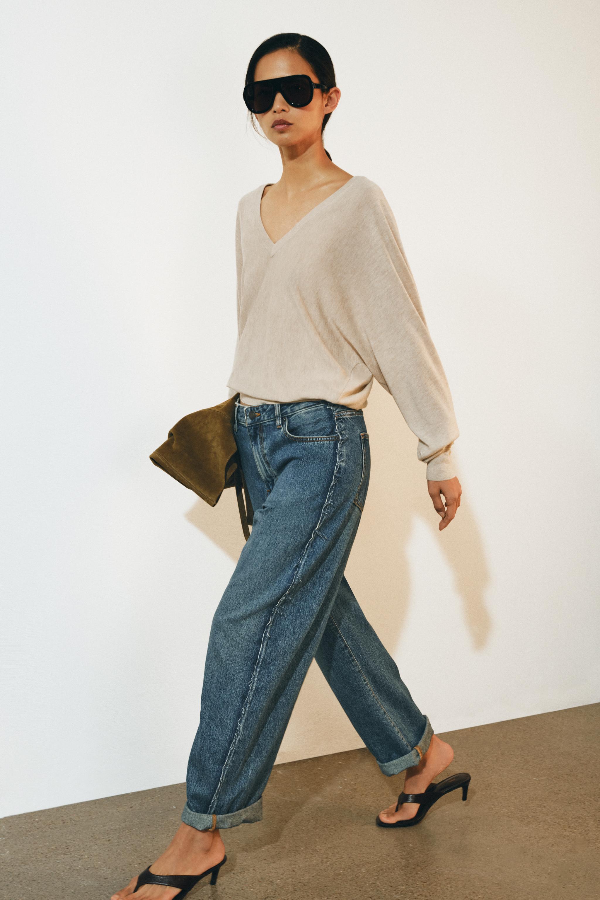 Джинсы ZW COLLECTION со средней посадкой, силуэта "баллон", с отворотами — ZARA